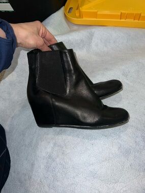 Stuart Weitzman Black Leather Wedge Ankle Booties 7.5